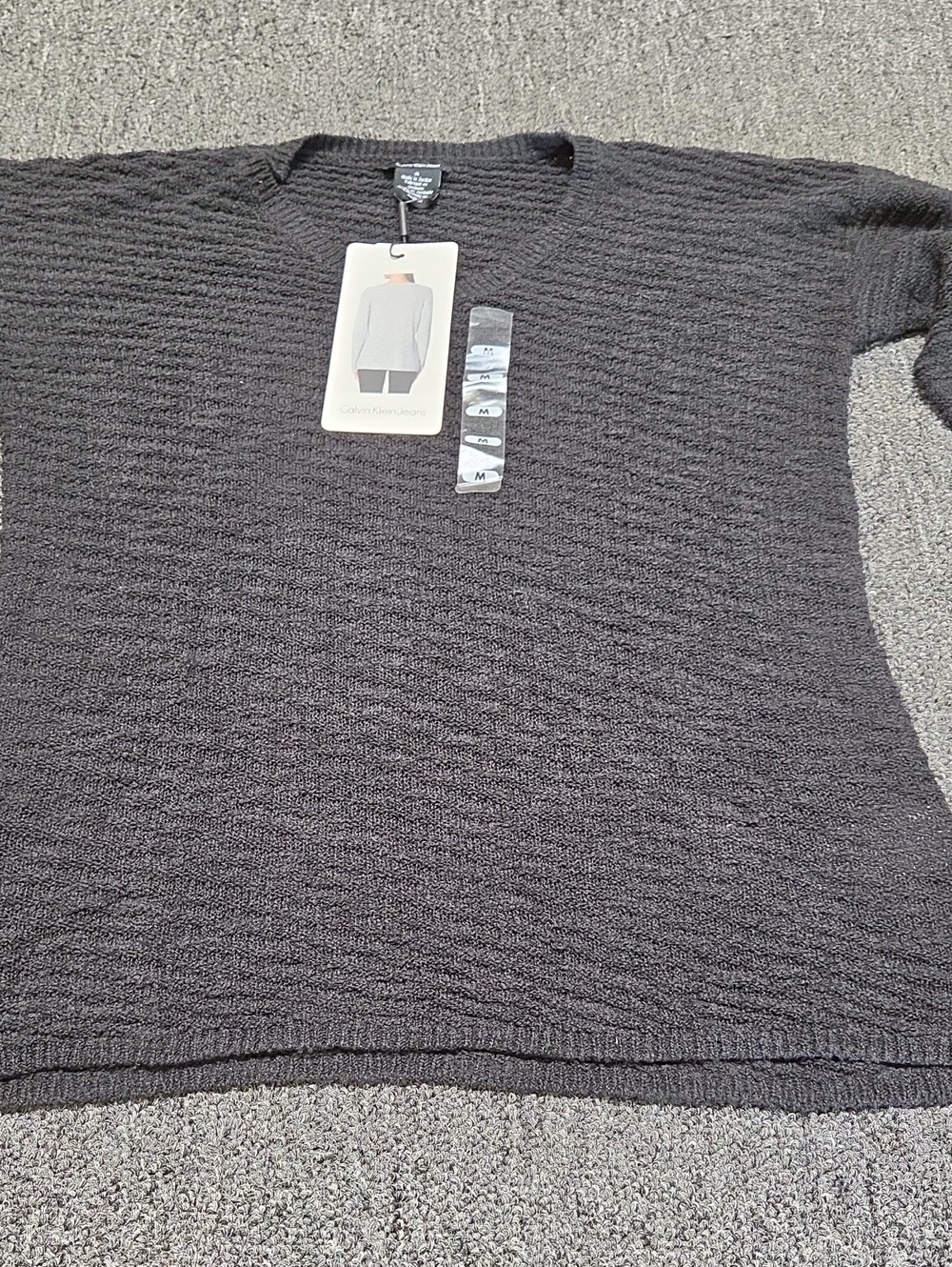 (#5C) Women's Crewneck Textured Calvin Klein Sweater - Charcoal